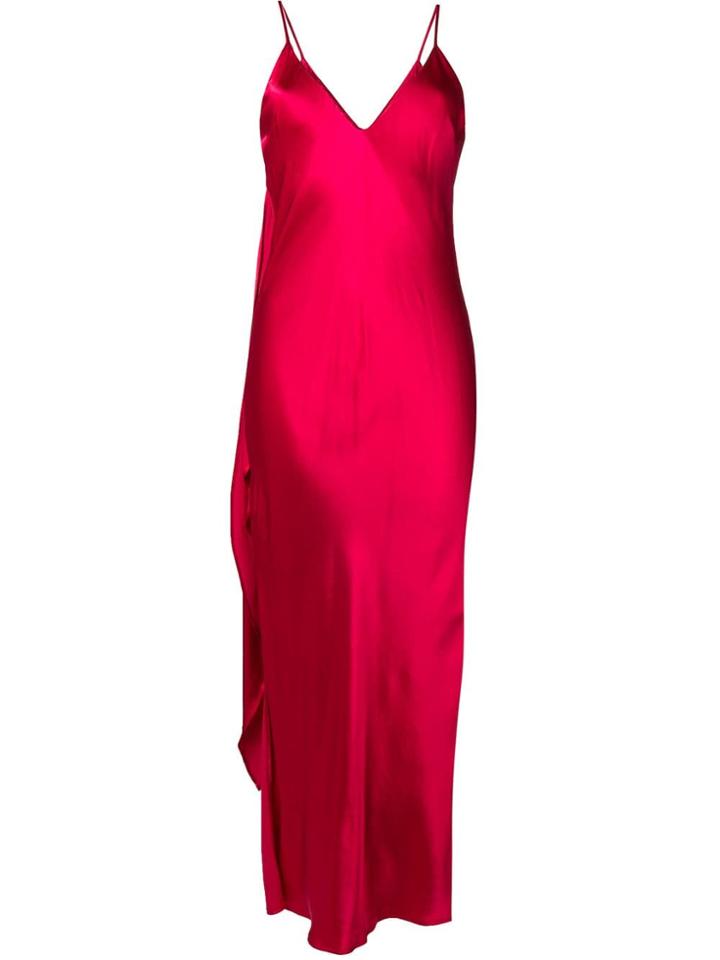 Gold Hawk Long Satin Slip Dress - Red