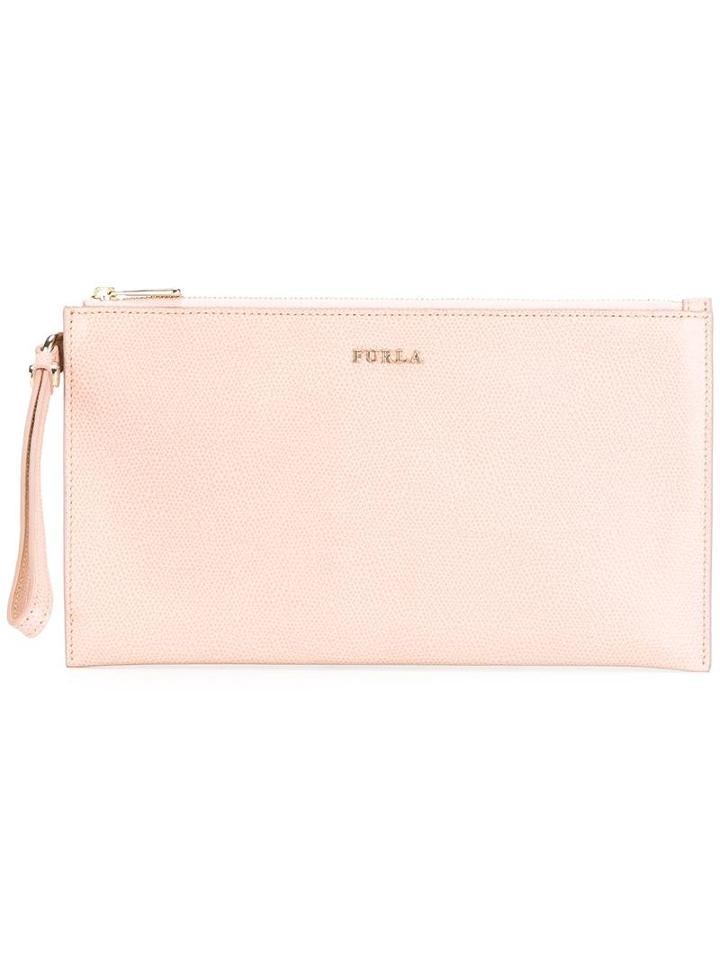 Furla Top Zip Pouch, Women's, Pink/purple, Leather/viscose/nylon