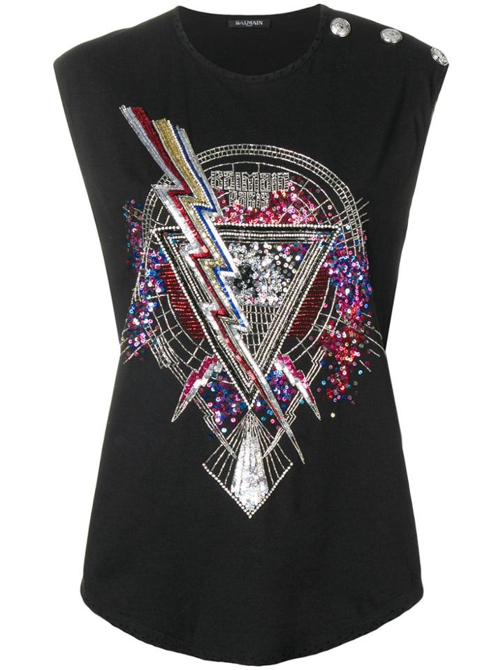 Balmain Bead Embroidered T-shirt - Black