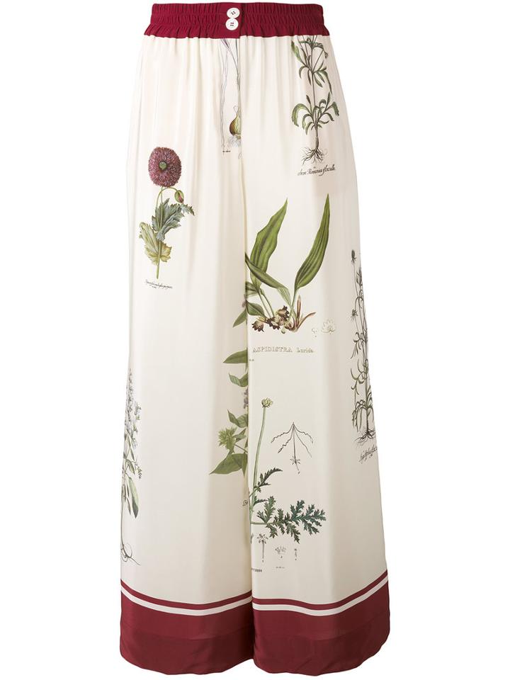Erika Cavallini - Botanical Print Wide Leg Trousers - Women - Silk - 42, Women's, White, Silk