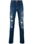 Philipp Plein Distressed Slim Jeans, Men's, Size: 33, Blue, Cotton/spandex/elastane/polyester