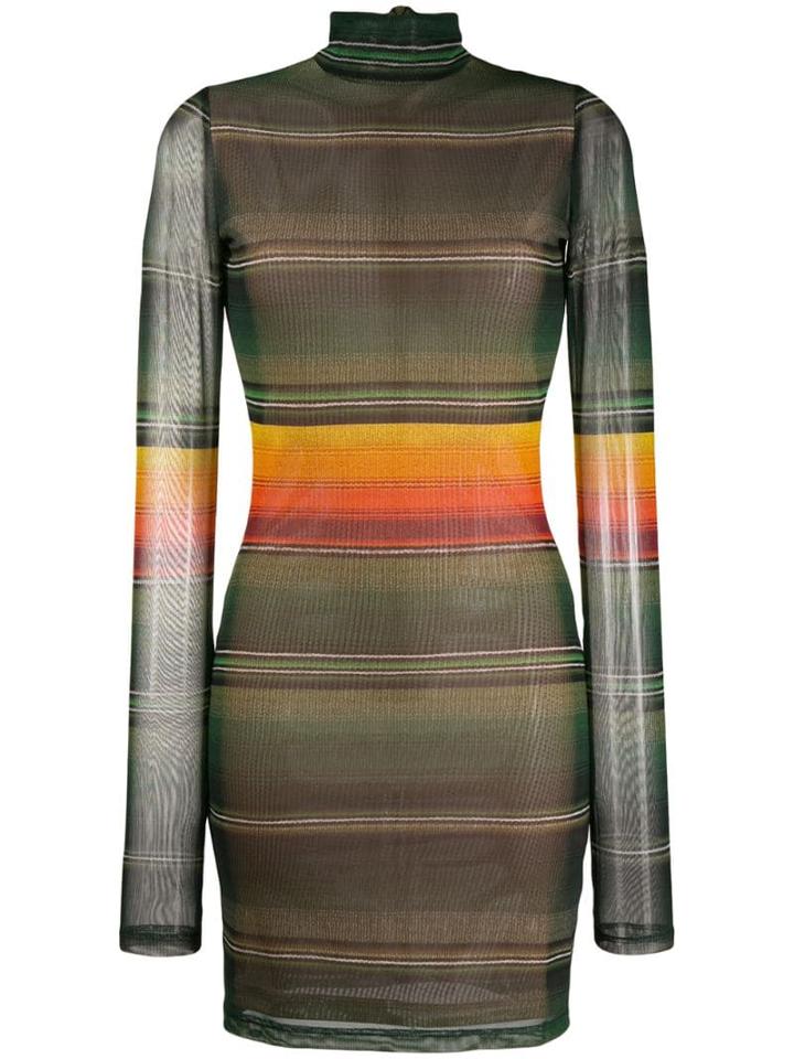 House Of Holland Long-sleeve Striped Dress - Green