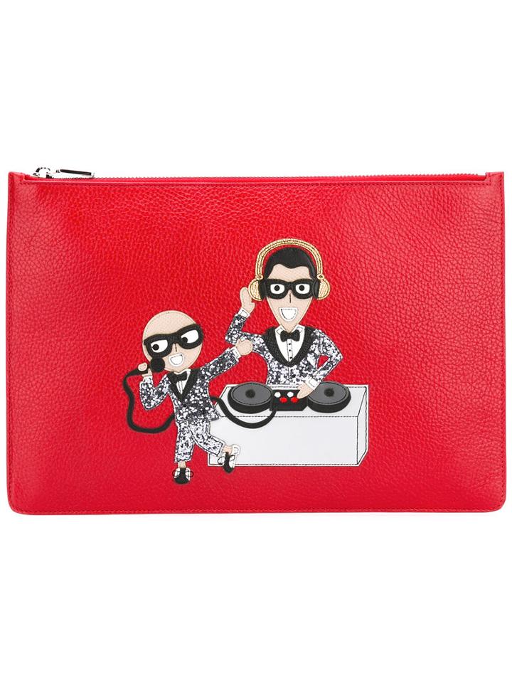 Dolce & Gabbana Musical Designer Patch Clutch, Men's, Red, Calf Leather