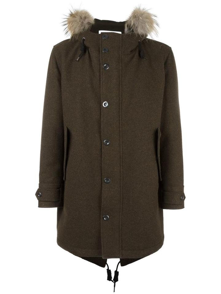 Dondup Fur Collar Parka, Men's, Size: 50, Green, Cotton/polyester/wool