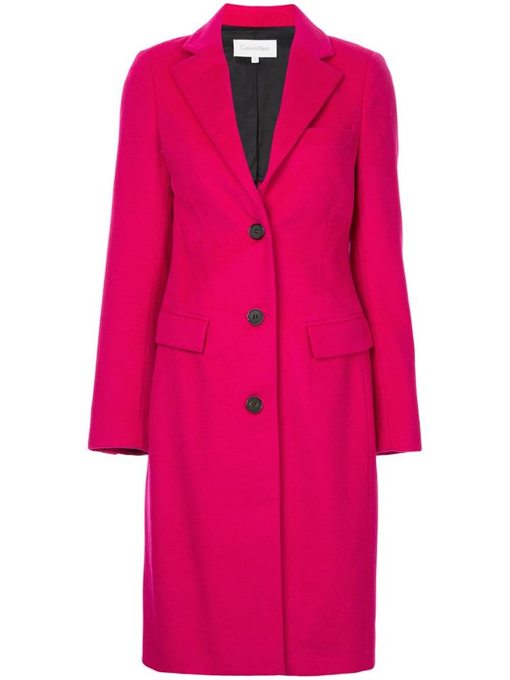 Ck Calvin Klein Single Breasted Coat - Red