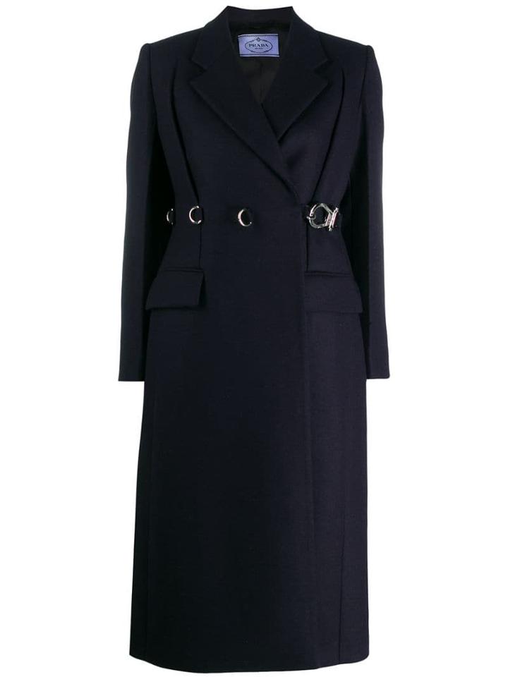 Prada Buckle Detailed Wrap Coat - Blue