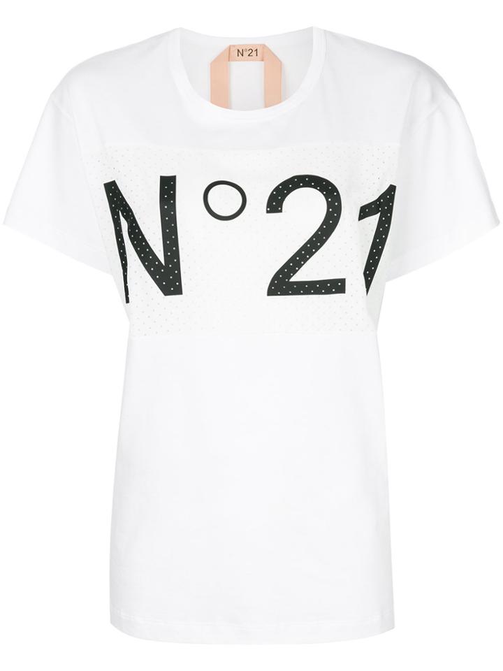 No21 Logo Mesh Panelled T-shirt - White