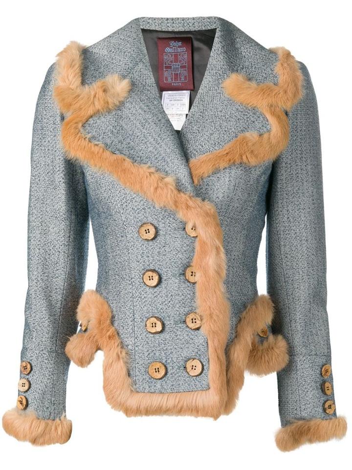 John Galliano Pre-owned Fur Trim Double Breasted Jacket - Blue