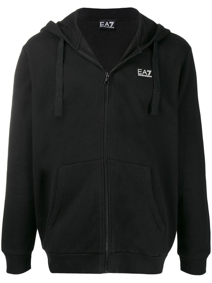 Ea7 Emporio Armani Front Logo Print Zipped Hoodie - Black