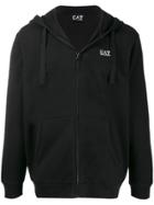 Ea7 Emporio Armani Front Logo Print Zipped Hoodie - Black