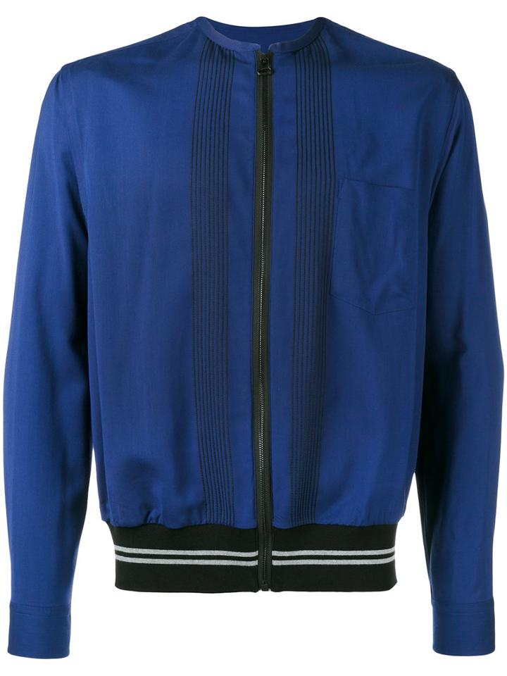 Lanvin Embroidered Zipped Bomber Jacket, Men's, Size: 38, Blue, Spandex/elastane/viscose