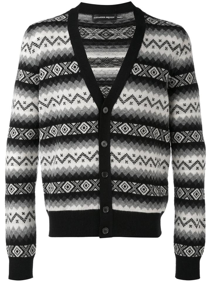 Alexander Mcqueen Patterned V-neck Cardigan - Black