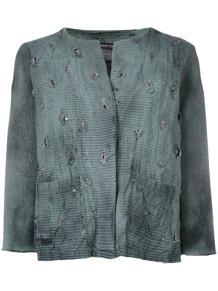 Avant Toi - Distressed Overdyed Knitted Jacket - Women - Cotton/linen/flax/polyamide/cashmere - L, Women's, Green, Cotton/linen/flax/polyamide/cashmere