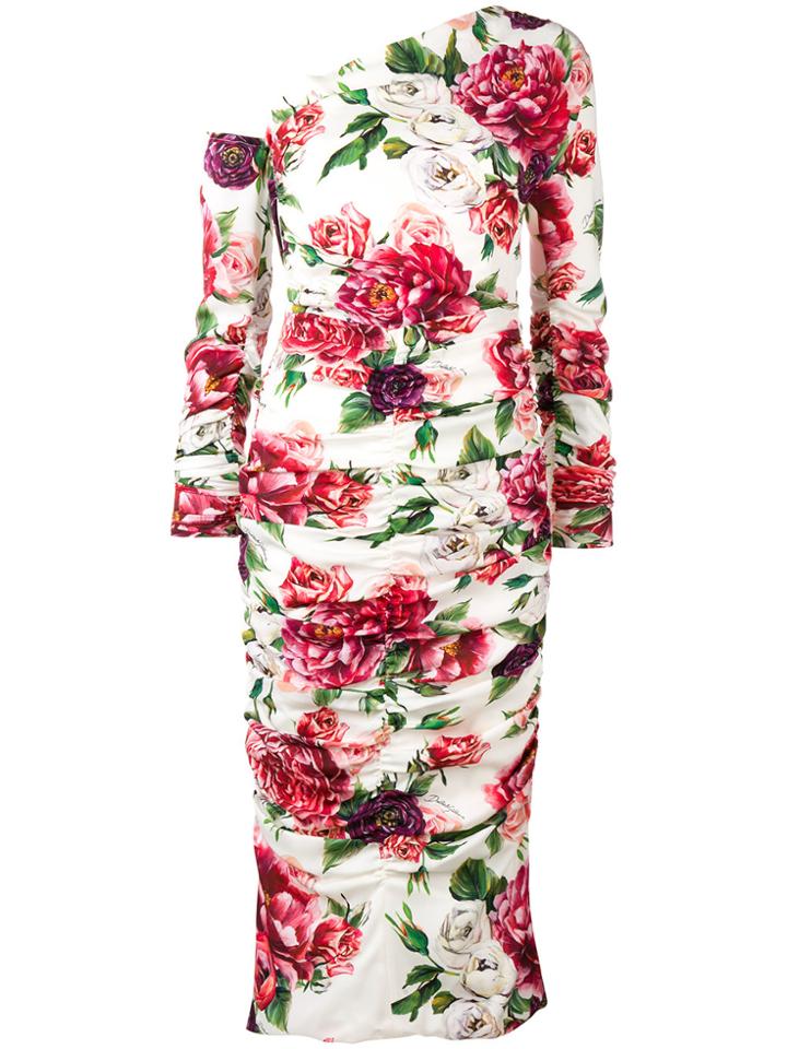 Dolce & Gabbana Peony And Rose Print Dress - White