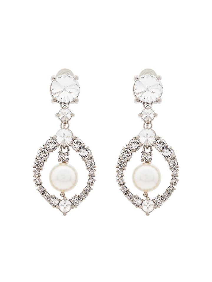 Miu Miu Metallic Silver Crystal And Pearl Drop Earrings
