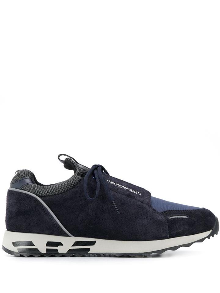 Emporio Armani Perforated Logo Sneakers - Blue