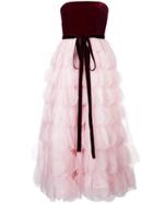 Oscar De La Renta Strapless Ruffled Dress - Pink & Purple