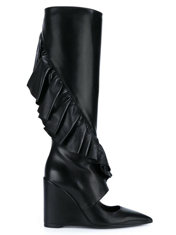 J.w. Anderson Leather Ruffle Boot With Cut Out