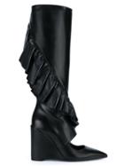 J.w. Anderson Leather Ruffle Boot With Cut Out