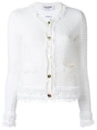 Thom Browne Frayed Trim Button Up Cardigan, Women's, Size: 40, White, Cotton/nylon