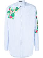 Versace Striped Embroidered Shirt - Blue