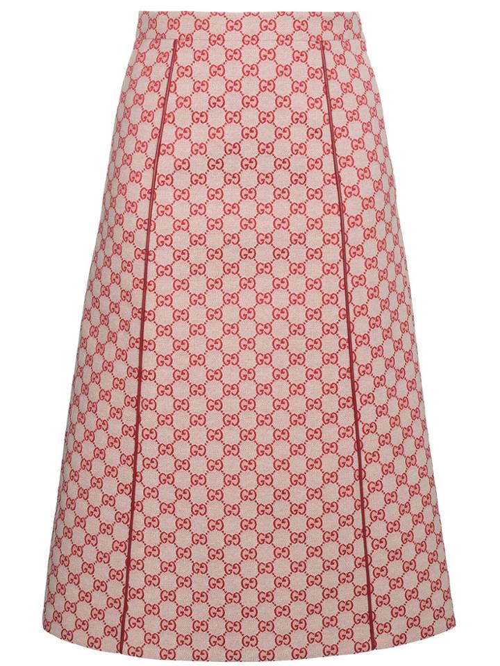 Gucci Gg Print Skirt With Leather Piping - Red