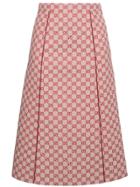Gucci Gg Print Skirt With Leather Piping - Red
