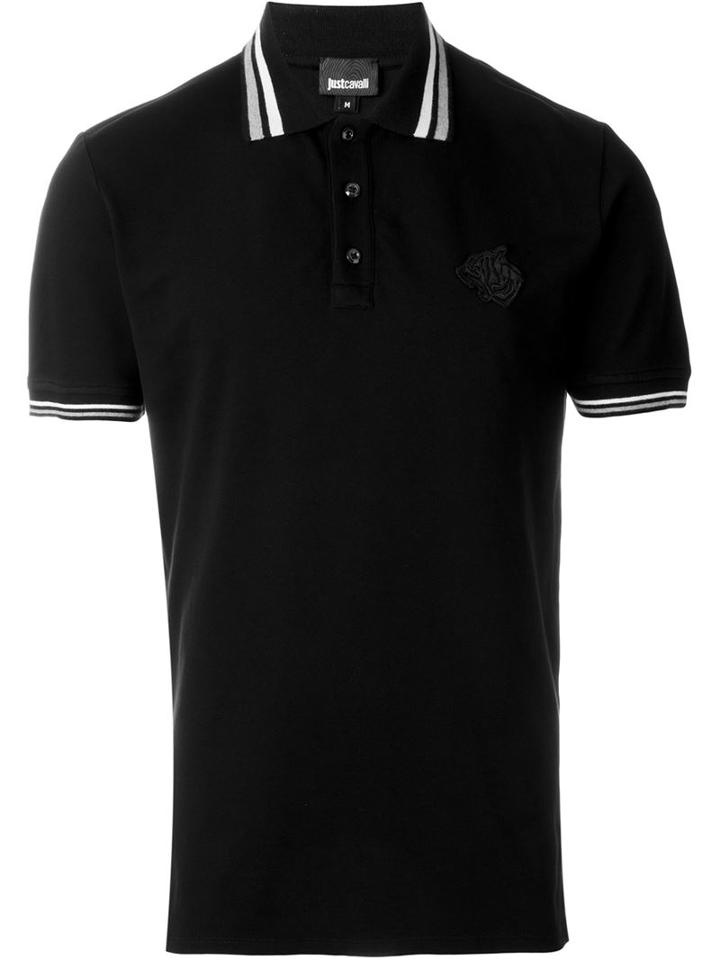 Just Cavalli Striped Collar Polo Shirt, Men's, Size: Xl, Black, Cotton/spandex/elastane