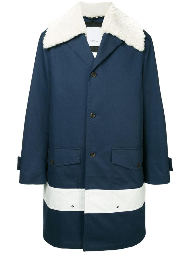 Ports V Shearling Trim Coat - Blue