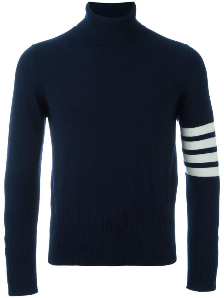Thom Browne Contrast Stripe Roll Neck Jumper - Blue
