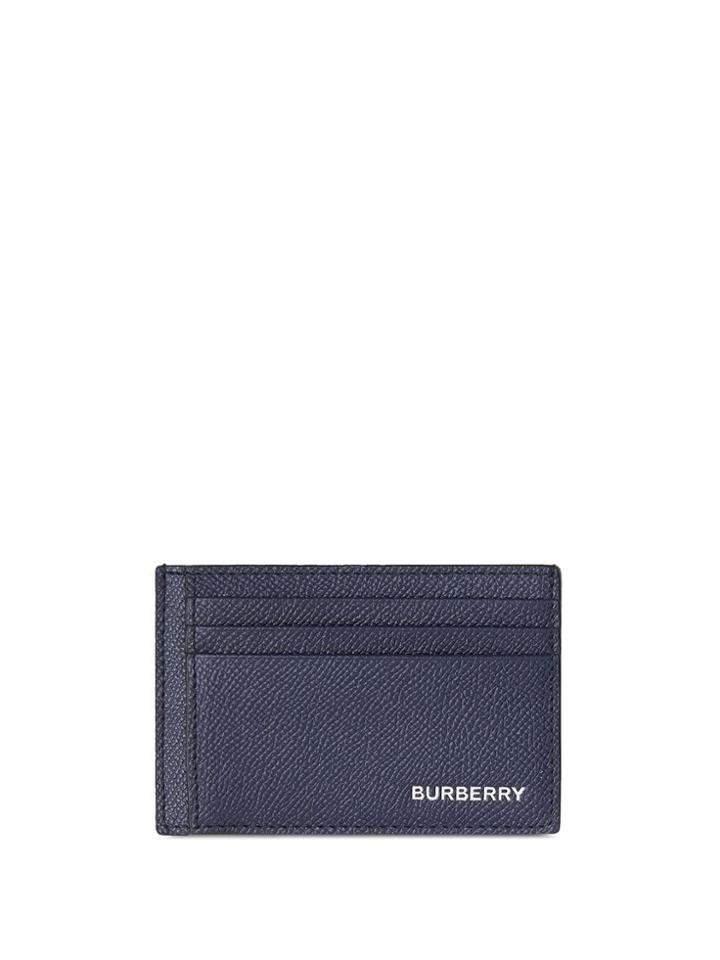 Burberry Grainy Leather Money Clip Card Case - Blue