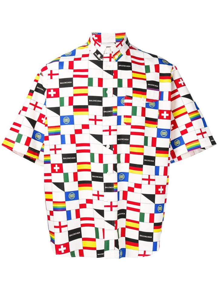 Balenciaga Oversized Flag Print Shirt - White