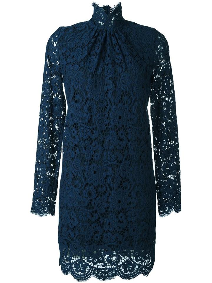Twin-set Gathered Neck Lace Dress, Women's, Size: Small, Blue, Cotton/polyamide/viscose/polyester