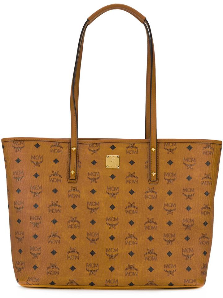 Mcm Logo Print Tote Bag, Women's, Brown, Canvas