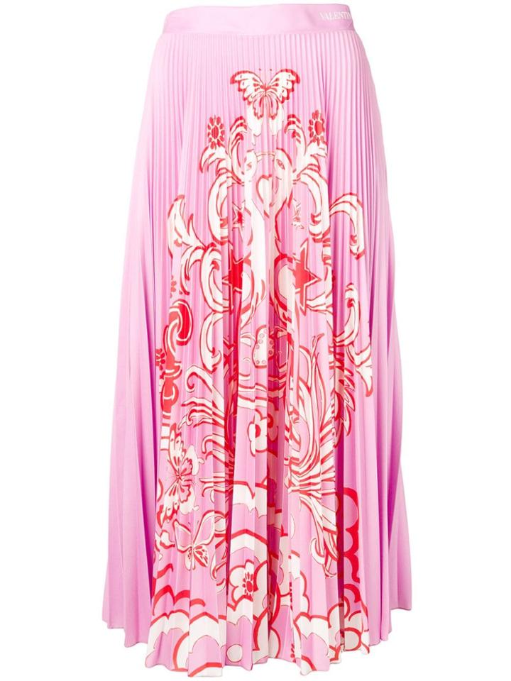 Valentino Floral Print Midi Skirt - Pink