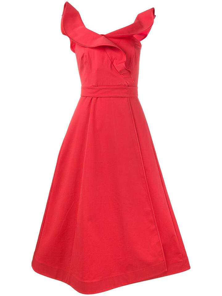Vika Gazinskaya - Sleeveless Frill Wrap Dress - Women - Cotton - 40, Red, Cotton