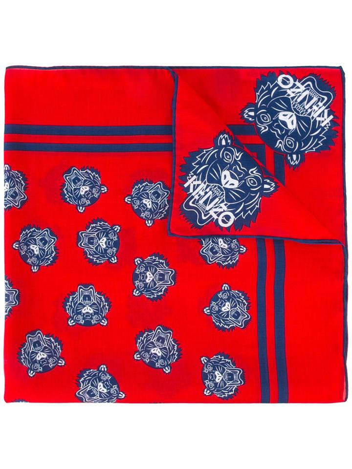 Kenzo Tiger Print Neck Scarf, Women's, Red, Cotton/silk