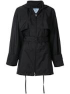 Prada Belted Hooded Coat - Black