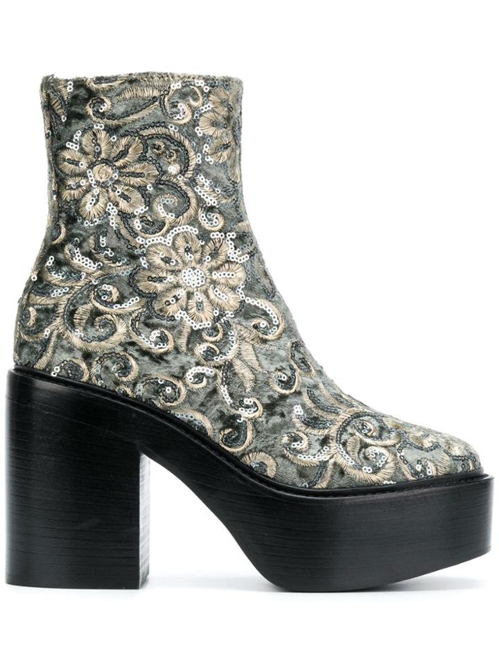 A.f.vandevorst Embroidered Platform Boots - Green
