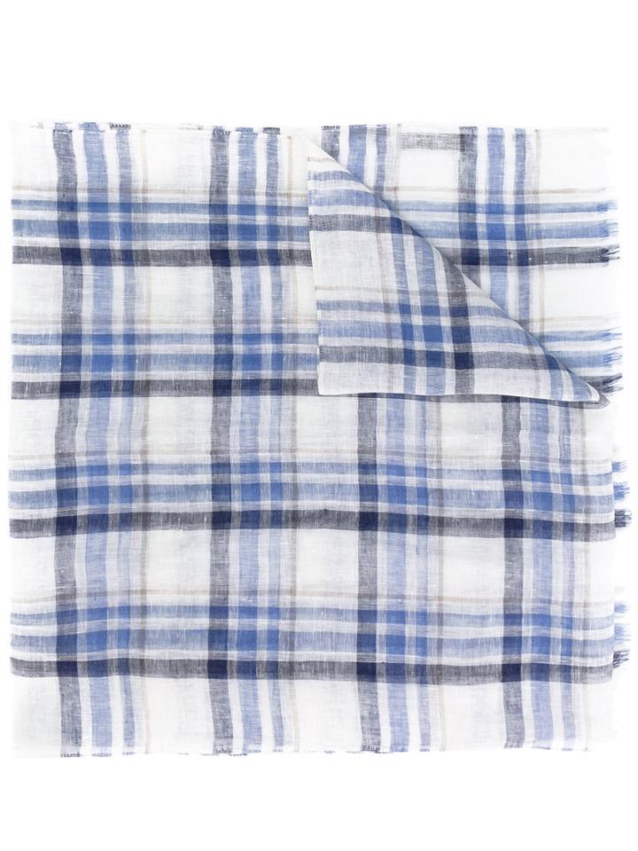Checked Scarf - Men - Silk/linen/flax - One Size, Blue, Silk/linen/flax, Corneliani