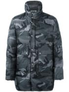 Moncler Gamme Bleu Camouflage Print Coat, Men's, Size: Iv, Grey, Cotton/feather Down/polyamide/cupro