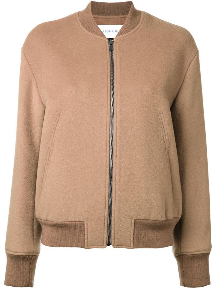 Le Ciel Bleu Ruffle Sleeve Bomber Jacket, Women's, Size: 36, Brown, Polyester/wool