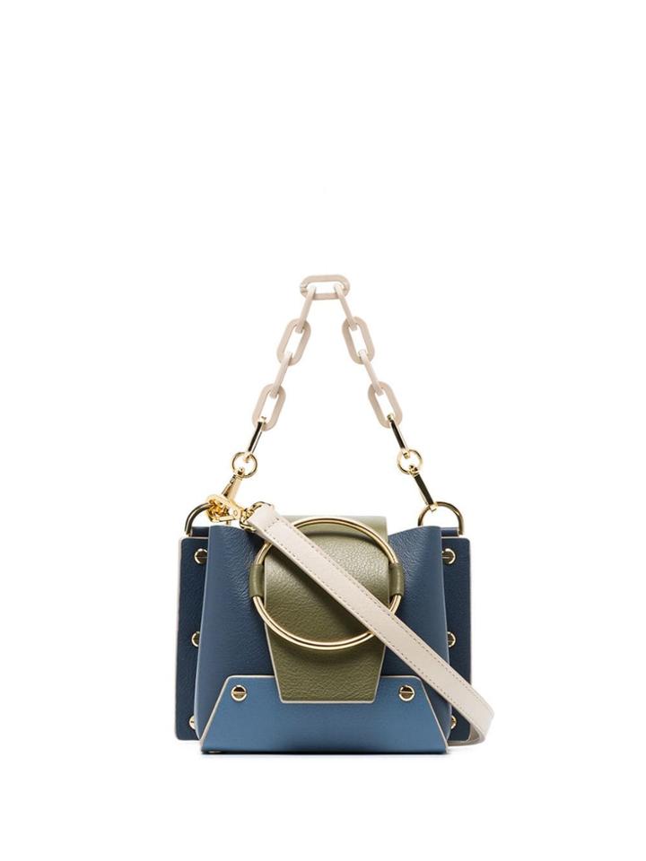 Yuzefi Blue, Green And Cream Delila Mini Textured Leather Cross Body