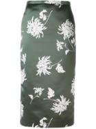 Rochas Floral Print Pencil Skirt, Women's, Size: 46, Green, Polyester/silk