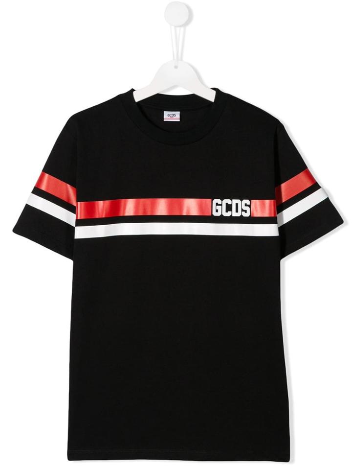 Gcds Kids Logo Stripe T-shirt - Black