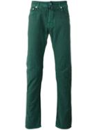 Jacob Cohen Straight Trousers, Men's, Size: 34, Green, Cotton/linen/flax/spandex/elastane
