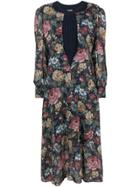 Junya Watanabe Ribbed Knit Sheer Floral Dress - Blue