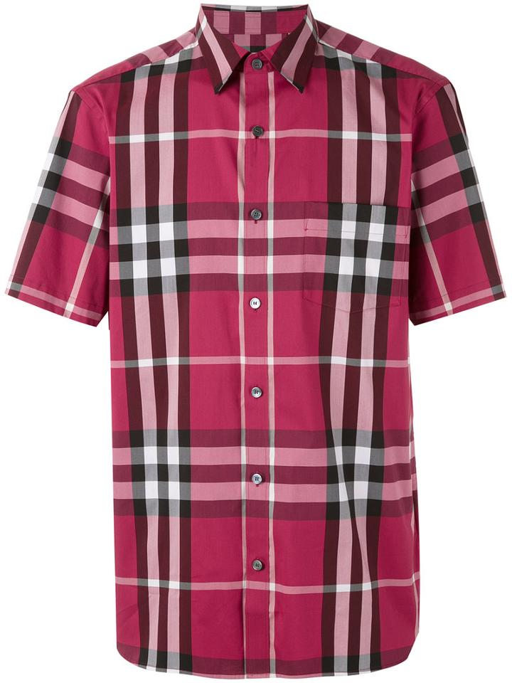 Burberry - Checked Shirt - Men - Cotton/polyamide/spandex/elastane - M, Pink/purple, Cotton/polyamide/spandex/elastane