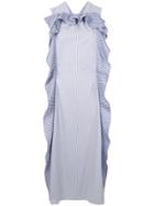 Carven Striped Sleeveless Ruffle Midi Dress - White