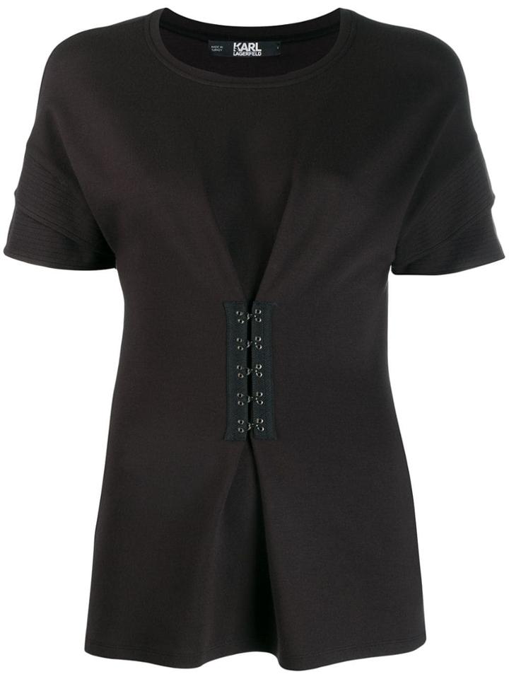 Karl Lagerfeld Peplum T-shirt With Hook & Eye Detailing - Black